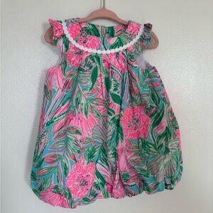 Lilly Pulitzer Pink and Green Baby  Tropical Bubble Dress